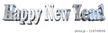 3DCG文字「Happy New Year/ハッピーニューイヤー」シルバー,銀 118749936