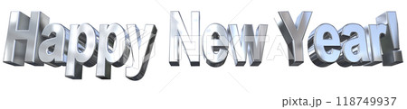3DCG文字「Happy New Year/ハッピーニューイヤー」シルバー,銀 118749937