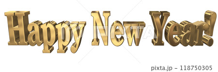 3DCG文字「Happy New Year/ハッピーニューイヤー」ゴールド,金 118750305
