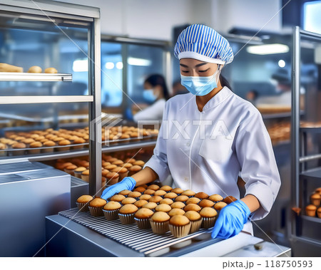 食品加工工場　マフィンのイメージ素材 118750593