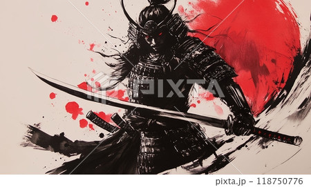 赤と黒の墨で描かれた水墨画 AIのイラスト素材 [118750776] - PIXTA