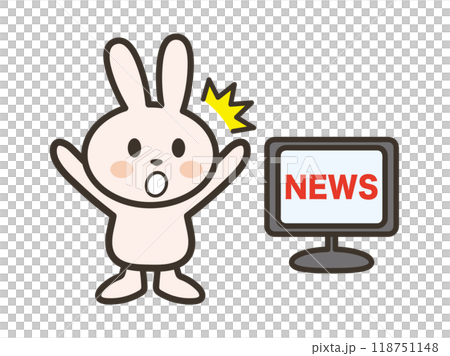 Illustration of a cute rabbit surprised by a news program Illustration of a cute rabbit surprised by a news program 118751148