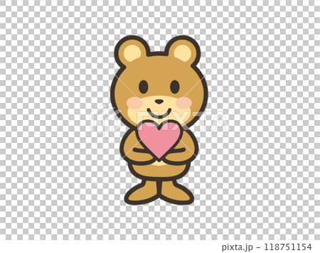 一隻可愛的熊雙手拿著心形符號的插圖 118751154