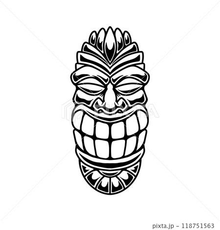 Illustration of tiki idol in monochrome style. Design element for poster, card, banner, emblem, sign. Vector illustration Illustration of tiki idol in monochrome style. Design element for poster, card, banner, emblem, sign. Vector illustration 118751563
