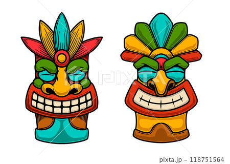 Set of illustration of tiki idol. Design element for poster, card, banner, emblem, sign. Vector illustration Set of illustration of tiki idol. Design element for poster, card, banner, emblem, sign. Vector illustration 118751564