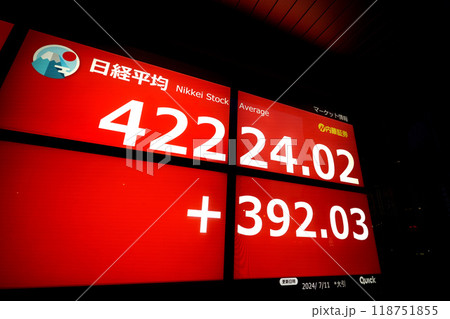 日本の東京都市景観初4万2000円台突破。3日連続史上最高値更新…株価/終値=11日、日本橋兜町 日本の東京都市景観初4万2000円台突破。3日連続史上最高値更新…株価/終値=11日、日本橋兜町 118751855