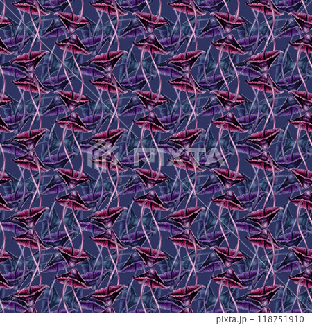 Seamless pattern with poisonous purple toadstools on green background. Watercolor illustration template for esoteric, witchcraft, Halloween: invitations, menus, advertising, cards, postcards 118751910