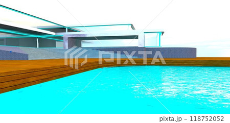 Atmospheric villa with a swimming pool in a minimalist style. Just the sky and nothing more. 3d rendering. Atmospheric villa with a swimming pool in a minimalist style. Just the sky and nothing more. 3d rendering. 118752052