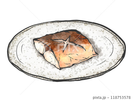 サバの塩焼きの手描き筆絵風イラスト 118753578