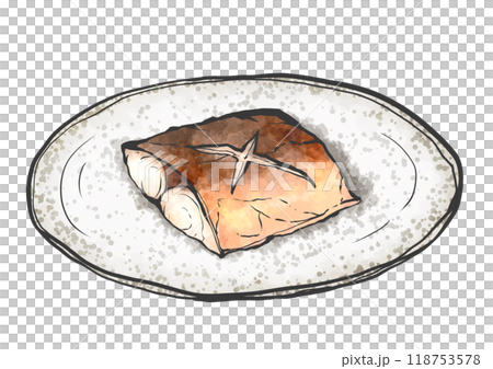 Hand-drawn illustration of grilled salted mackerel 118753578