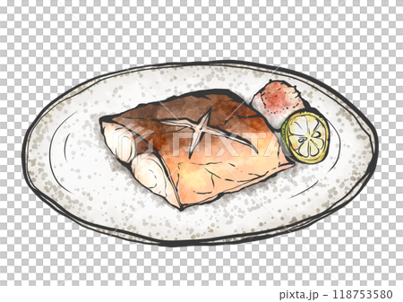 鹽烤鯖魚手繪筆畫風格插畫 118753580