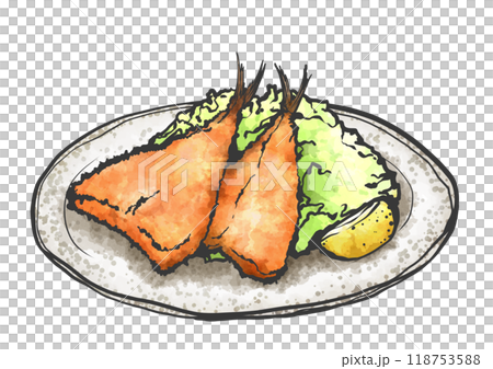アジフライの手描き筆絵風イラスト 118753588