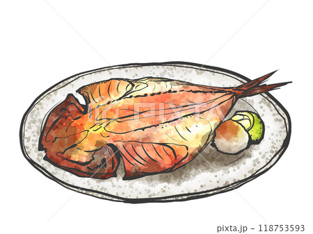 アジの開きの手描き筆絵風イラストのイラスト素材 [118753593] - PIXTA