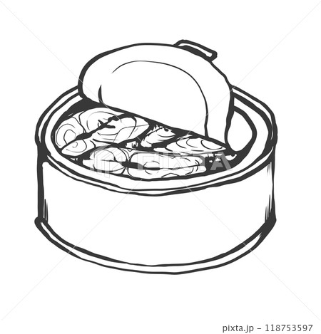 サバの水煮缶の手描き筆絵風イラスト 118753597