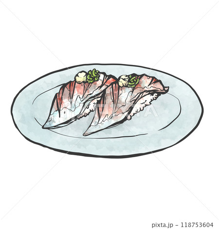 アジの握りの手描き筆絵風イラスト 118753604
