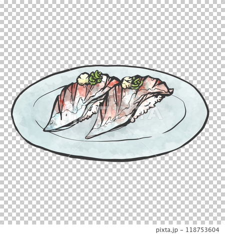 アジの握りの手描き筆絵風イラスト 118753604
