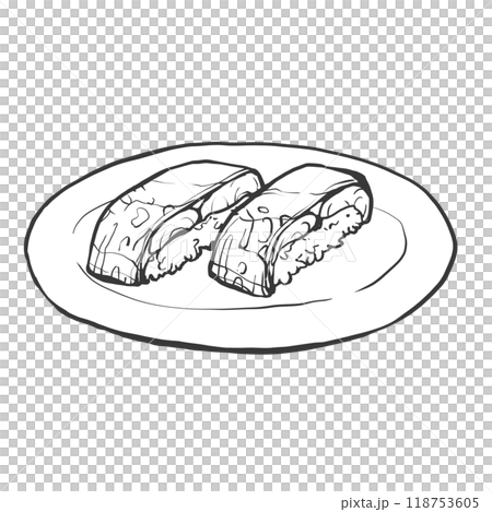 一把鯖魚的手工筆繪畫風格插圖 一把鯖魚的手工筆繪畫風格插圖 118753605