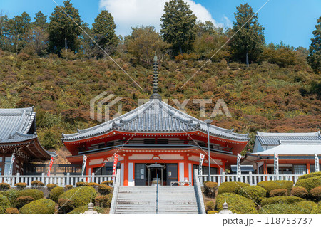 山の中にそびえたつお寺 118753737