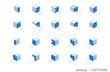 アイソメトリックブロックフォント（数字）青 118753889