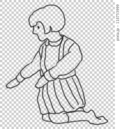 鉛筆畫風格昭和女孩的線條畫插圖 118753999