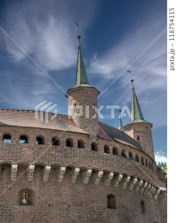 Barbican fortification in Old Town Krakow, Poland 118754115
