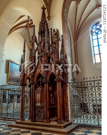 Historical wooden confessional in catholic church, Krakow Poland Historical wooden confessional in catholic church, Krakow Poland 118754123
