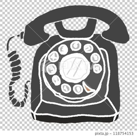 鉛筆畫風格昭和時代黑色電話無線圖的彩色插圖 118754153