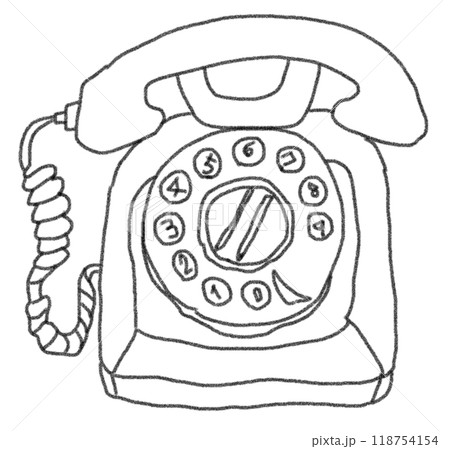 鉛筆画風の昭和の黒電話の線画イラスト 118754154