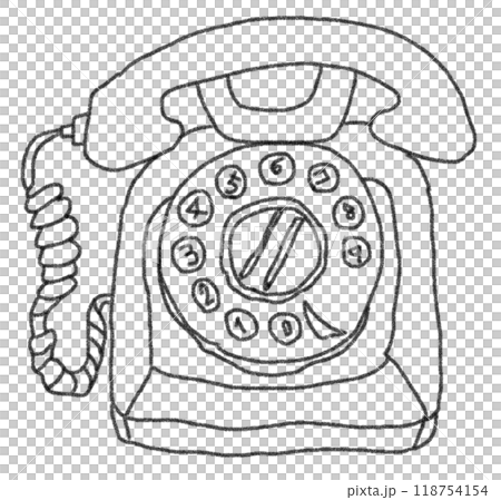 鉛筆畫風格昭和時代黑色電話的線條畫插圖 118754154
