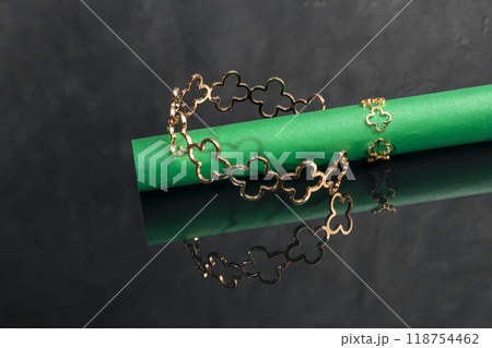 Bracelets. Women's jewelry on a dark background. Metal products. Fashion. 118754462