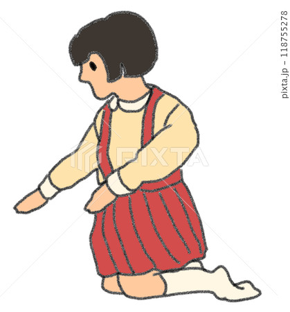 鉛筆画風の昭和の女の子のカラーイラスト 118755278