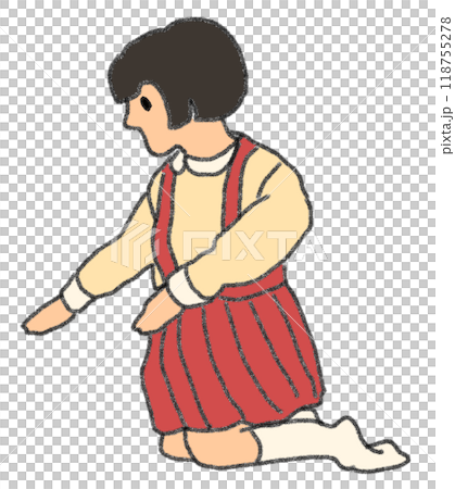 鉛筆画風の昭和の女の子のカラーイラスト 118755278