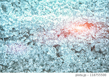 frost texture. frozen ice on the grass. winter hoarfrost background 118755500