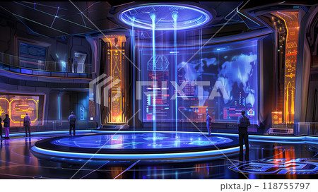 High-tech Control Room Featuring Digital Displays and Futuristic Design Elements 118755797
