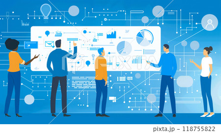 Team Analyzing Data Trends in a Modern Office With Digital Tools and Graphs 118755822