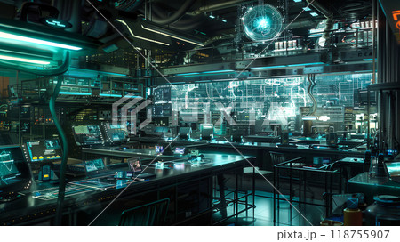 High-tech Control Room Filled With Monitors and Gadgets in a Modern Facility 118755907