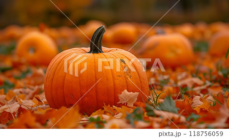 Beautifully Arranged Whimsical Pumpkins and Ghost Decoration for Autumn Festivities at Home. Generative AI 118756059