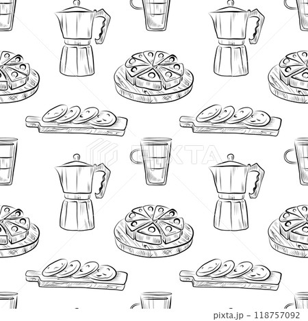 vector seamless pattern line art elements coffee shop 118757092