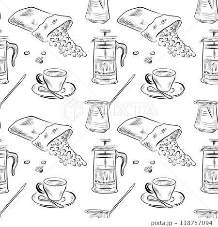 vector seamless pattern line art elements coffee shop vector seamless pattern line art elements coffee shop 118757094