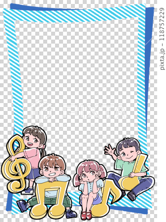 Framed illustration of musical notes and children 118757229