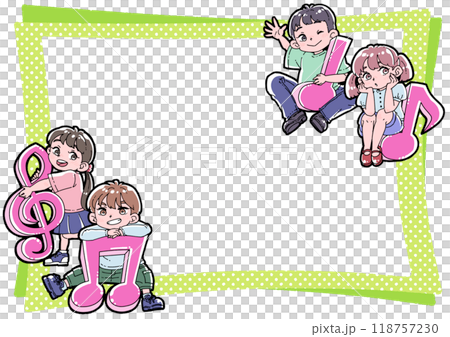 Framed illustration of musical notes and children 118757230