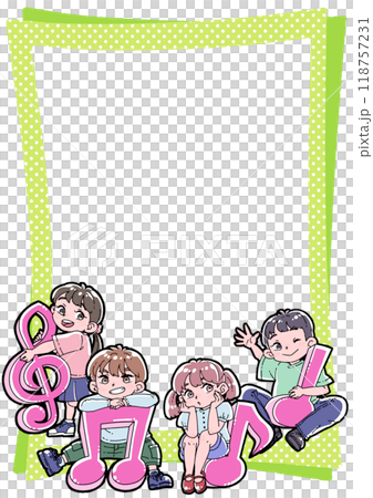 Framed illustration of musical notes and children 118757231
