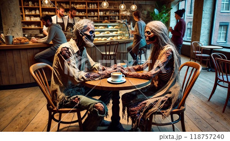 カフェでくつろぐゾンビ カフェでくつろぐゾンビ 118757240
