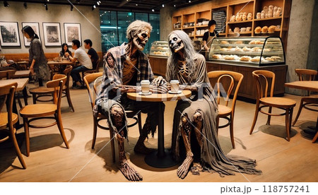 カフェでくつろぐゾンビ カフェでくつろぐゾンビ 118757241