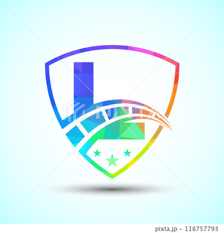 Low poly alphabet with speedometer and shield sign. The automotive logo design concept 118757793