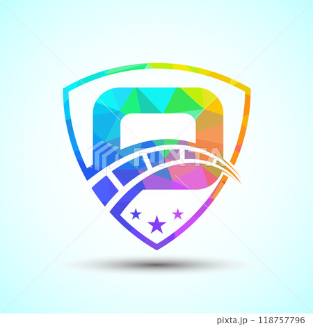 Low poly alphabet with speedometer and shield sign. The automotive logo design concept 118757796