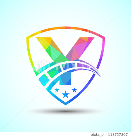 Low poly alphabet with speedometer and shield sign. The automotive logo design concept 118757807