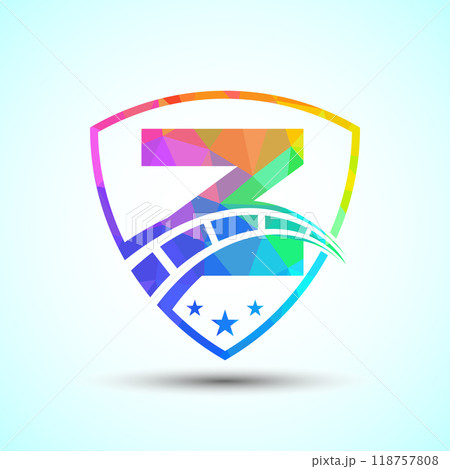 Low poly alphabet with speedometer and shield sign. The automotive logo design concept 118757808