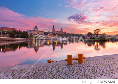 Sunset view of Szczecin riverfront Poland 118757828