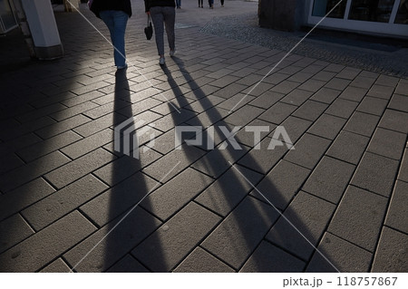 Stone Pavement Walking People Shadows Stone Pavement Walking People Shadows 118757867